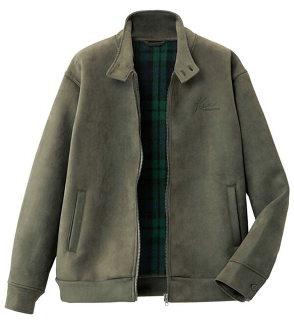 「＜ケン・コレクション＞裏チェックが素敵な暖かスエード調ジャケット（メンズブルゾン）」｜カーキ