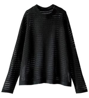 BELLUNA（ベルーナ）の「涼やか麻タッチメッシュニットプルオーバー（ニット・セーター）」｜ダークチャコール