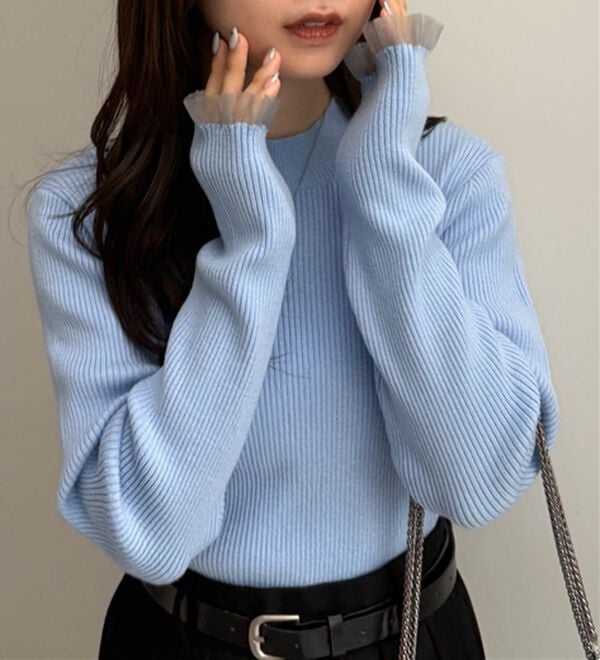 RANAN（ラナン）の「【春色追加】シアーフリル袖ハイネックリブニット（ニット・セーター）」｜詳細画像