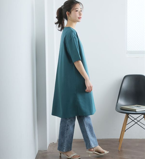 A HAPPY MARILYN（アハッピーマリリン）の「【Ｍ～８Ｌ】【接触冷感・吸水速乾】体型カバー五分袖チュニック（チュニック）」｜詳細画像