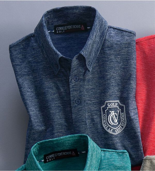 「＜コムルヴァン・オム・ゴルフ＞杢調ドライポロシャツ（メンズポロシャツ）」｜杢ネイビー