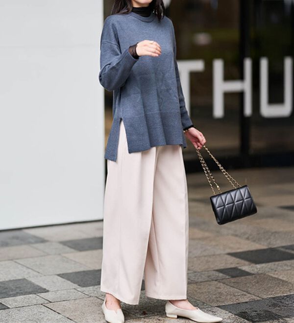 RANAN（ラナン）の「ワイドリブ使いカラーニットチュニック（ニット・セーター）」｜詳細画像