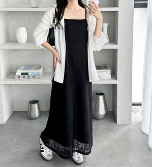 GeeRA（ジーラ）の「前後２ＷＡＹパネルレースキャミワンピース（その他ワンピース）」｜ブラック