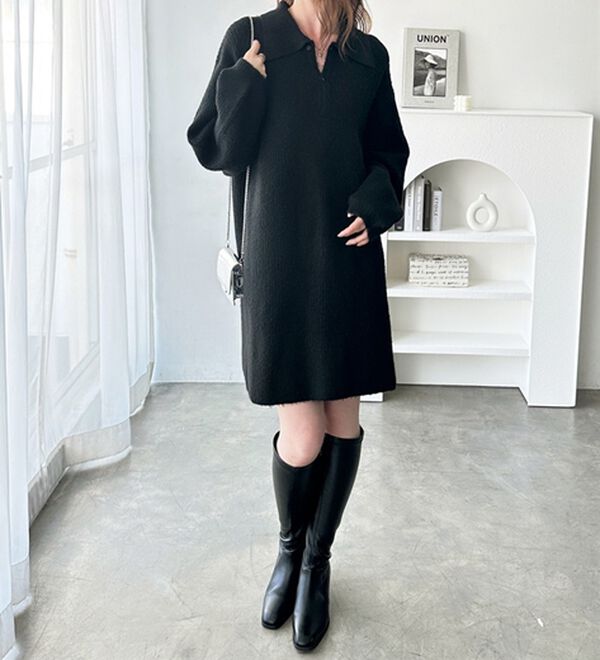 GeeRA（ジーラ）の「ポロ衿ミニニットワンピース（ニットワンピース）」｜詳細画像