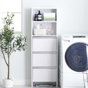 iellio（イエリオ）の「薄型フラップランドリ―ラック＜隙間収納・ランドリー収納・サニタリー収納・大量収納＞（ランドリーラック・収納）」｜ホワイト（幅45cm）