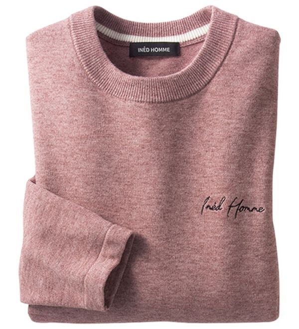 「＜イネド　オム＞もっちリッチニット（メンズトレーナー）」｜ピンク杢