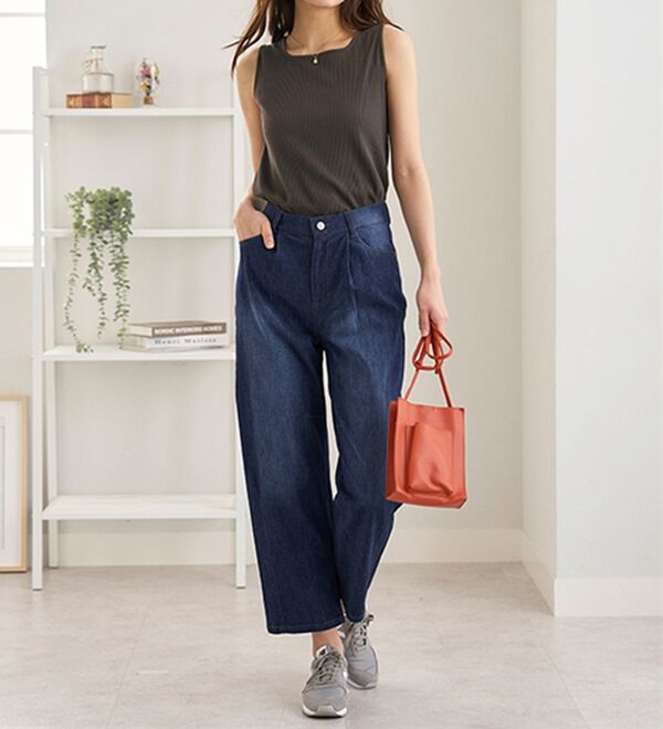 BELLUNA（ベルーナ）の「ひんやり冷感！カーブシルエットデニムパンツ（ワイドパンツ・ガウチョ）」｜詳細画像