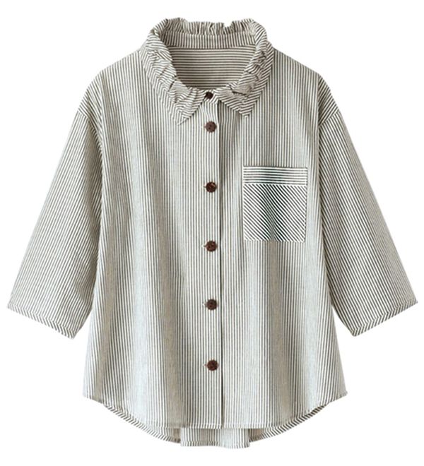 BELLUNA（ベルーナ）の「スカートに合わせるストライプギャザー衿ブラウス（シャツ）」｜詳細画像