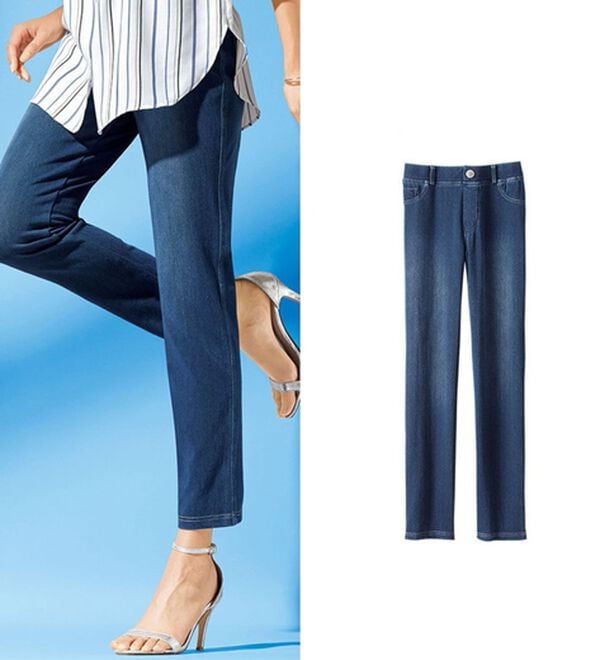 BELLUNA（ベルーナ）の「グーンと伸びる！ヒンヤリレギンスパンツ（フルレングスパンツ）」｜インディゴ