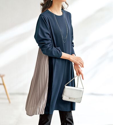 BELLUNA（ベルーナ）の「サイドプリーツ配色切替ワンピース（チュニックワンピース）」