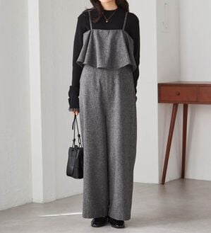 RANAN（ラナン）の「ツイードフリルサロペット（オールインワン）」｜ブラック