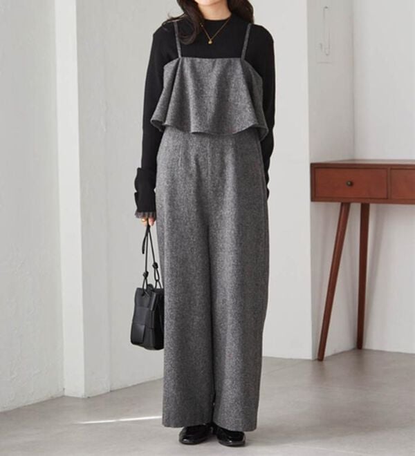 RANAN（ラナン）の「ツイードフリルサロペット（オールインワン）」｜ブラック