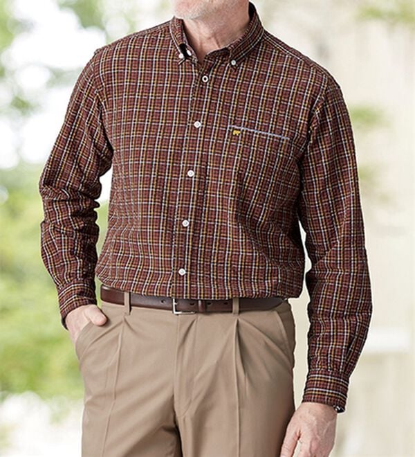 「＜ゴールデンベア＞袖丈選べる綿１００％サッカーシャツ（メンズシャツ）」｜詳細画像