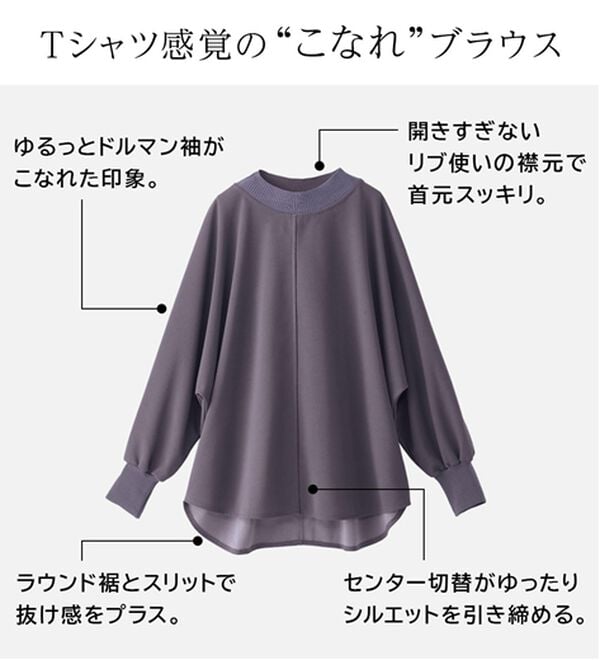 BELLUNA（ベルーナ）の「Ｔシャツ感覚なのにきちんとブラウス見え！カットジョーゼットプルオーバー（ブラウス）」｜詳細画像