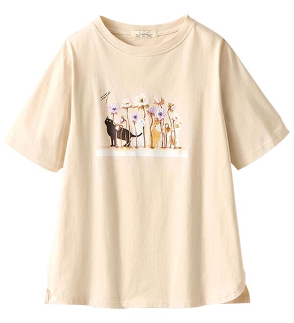 BELLUNA（ベルーナ）の「アーティストコラボねこプリントＴシャツ（カットソー）」｜詳細画像