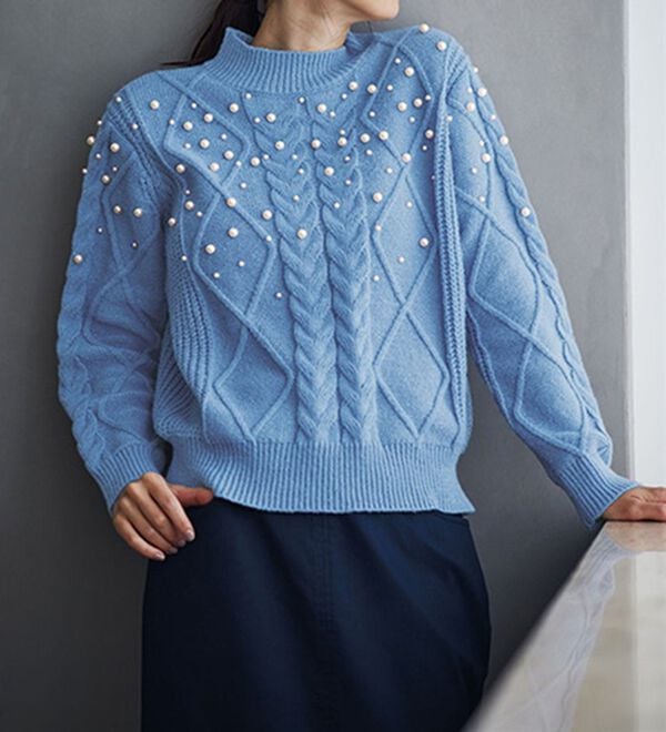 RANAN（ラナン）の「ケーブル使いパール調ビーズニットプルオーバー（ニット・セーター）」｜詳細画像