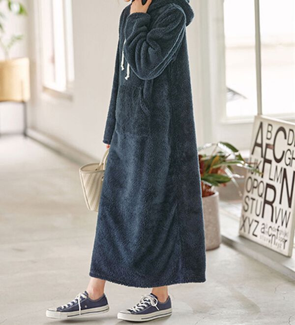 YU'NOW（ユナウ）の「ふんわりモコ　ボアルームウェアマキシワンピース（パジャマ・ルームウェア）」｜詳細画像