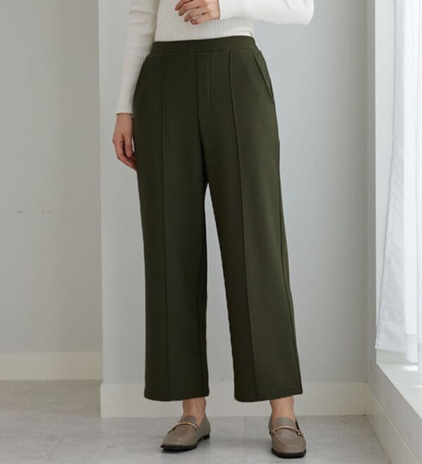 BELLUNA（ベルーナ）の「【快適Ｌａｂ．】裏起毛ジョーゼット素材ワイドパンツ（ワイドパンツ・ガウチョ）」｜カーキ