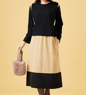 BELLUNA（ベルーナ）の「異素材切替デザインバイカラーワンピース（その他ワンピース）」｜詳細画像
