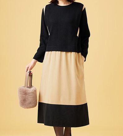 BELLUNA（ベルーナ）の「異素材切替デザインバイカラーワンピース（その他ワンピース）」