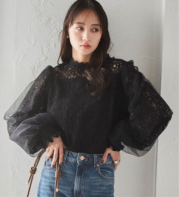 RANAN（ラナン）の「チュールドッキングフラワーレースキャンディースリーブブラウス（ブラウス）」｜詳細画像