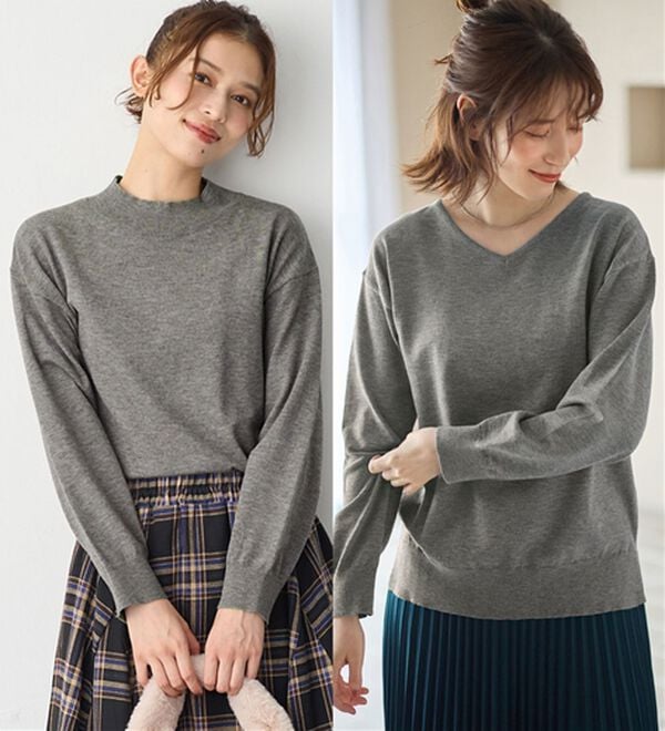 Viola e Viola（ヴィオラ エ ヴィオラ）の「＜選べる衿＞もちもち　ゆるシンプルニット（ニット・セーター）」｜チャコールグレー