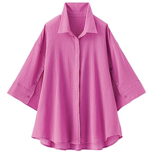 BELLUNA（ベルーナ）の「楊柳コットン袖ボタンデザインシャツ（シャツ）」｜詳細画像