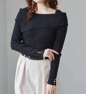 RANAN（ラナン）の「アシメオフショルリブニット（ニット・セーター）」｜ブラック