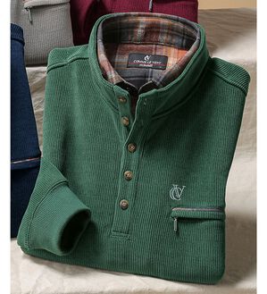 「＜コムルヴァン・オム＞着心地安心のダブル衿トレーナー（メンズトレーナー）」｜グリーン