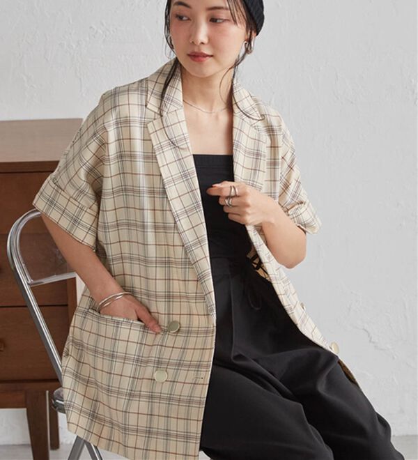 RANAN（ラナン）の「【新色追加】麻調ダブルボタンハーフスリーブジャケット（テーラードジャケット）」｜詳細画像