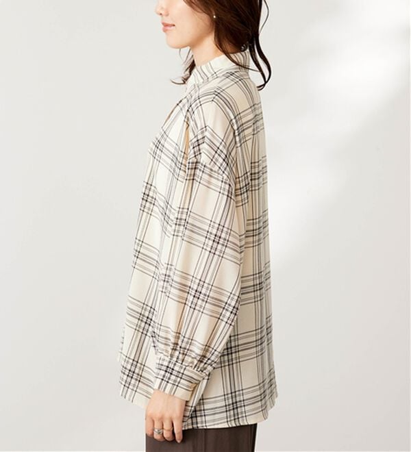 BELLUNA（ベルーナ）の「シアージョーゼット素材チェック柄シャツ（シャツ）」｜詳細画像