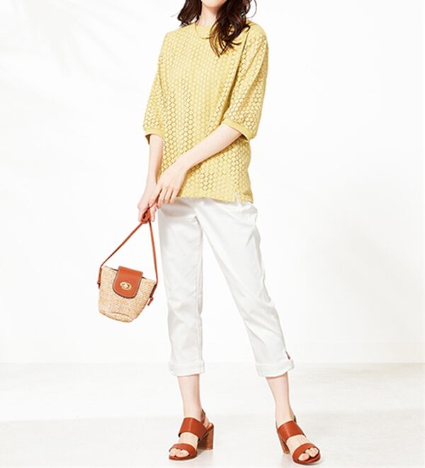 BELLUNA（ベルーナ）の「ヒンヤリ&times;サラリ速乾！綿サテンストレッチ裾リボンクロップドパンツ（クロップドパンツ）」｜詳細画像