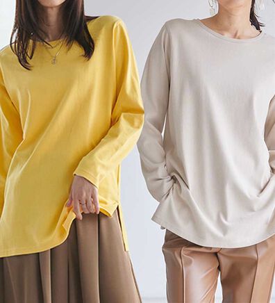 RANAN（ラナン）の「＜ＢＣ＞綿１００％&times;吸湿発熱！あったか裾スリットロングプルオーバー（カットソー）」