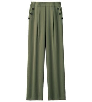 ルフラン（ルフラン）の「強撚スラブ釦デザインパンツ（フルレングスパンツ）」｜カーキ