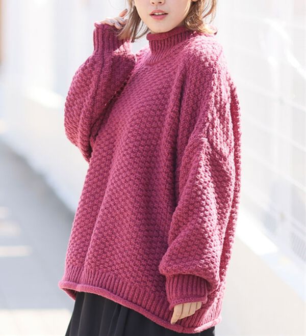 A HAPPY MARILYN（アハッピーマリリン）の「【大きいサイズ】【ＬＬ～６Ｌ】苦しくないバスケット編みチャンキーニット（ニット・セーター）」｜ダークピンク