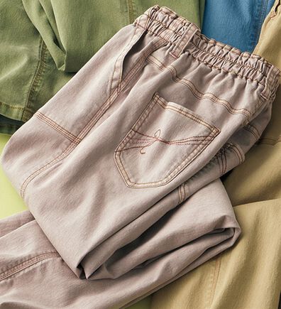 ルフラン（ルフラン）の「配色ステッチ使い柔らかカラーデニムパンツ（フルレングスパンツ）」