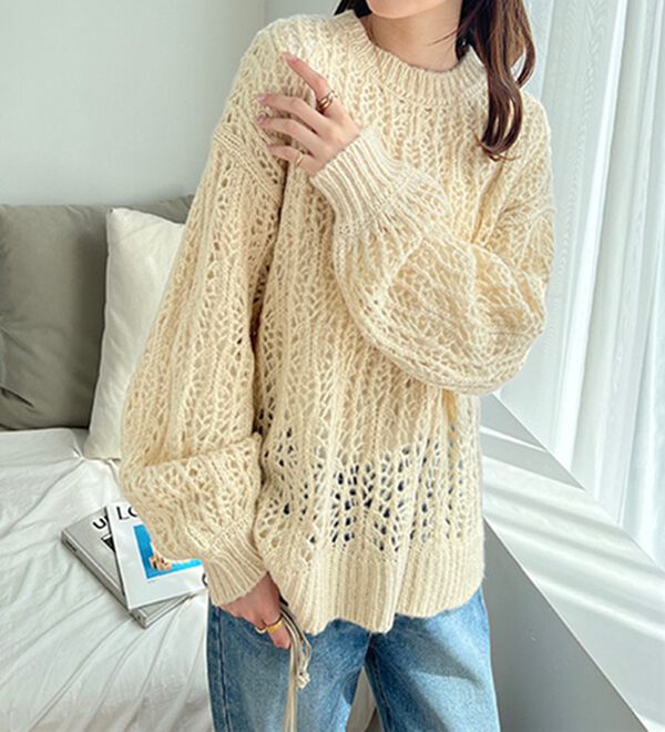 透かし柄編みルーズニット - ベルーナ【公式】