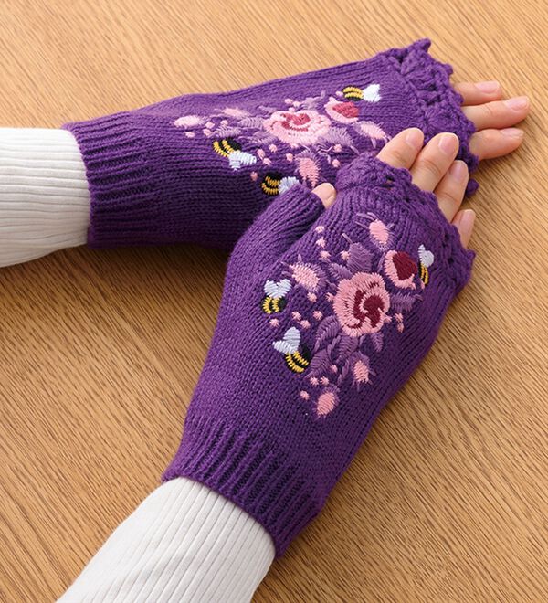 「バラ刺繍のハンドウォーマー（帽子）」｜詳細画像