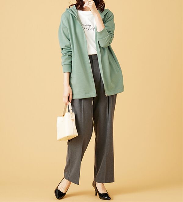 BELLUNA（ベルーナ）の「フードデザインとろみ素材ジップアップパーカー（パーカー）」｜詳細画像