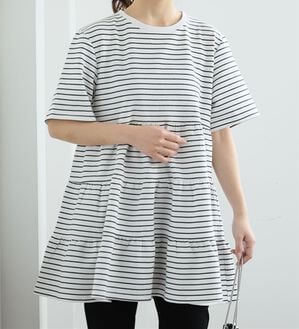 A HAPPY MARILYN（アハッピーマリリン）の「【Ｍ～８Ｌ】ヒップが隠れるティアードチュニック【ハッピーさらりん】（チュニック）」｜オフ&times;ブラック