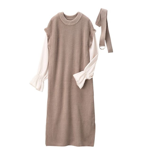 .*・゜　.゜・*.♡ 他の人は購入をお控えくださいませ。 袖ブラウスドッキングニットワンピース - ベルーナ【公式】