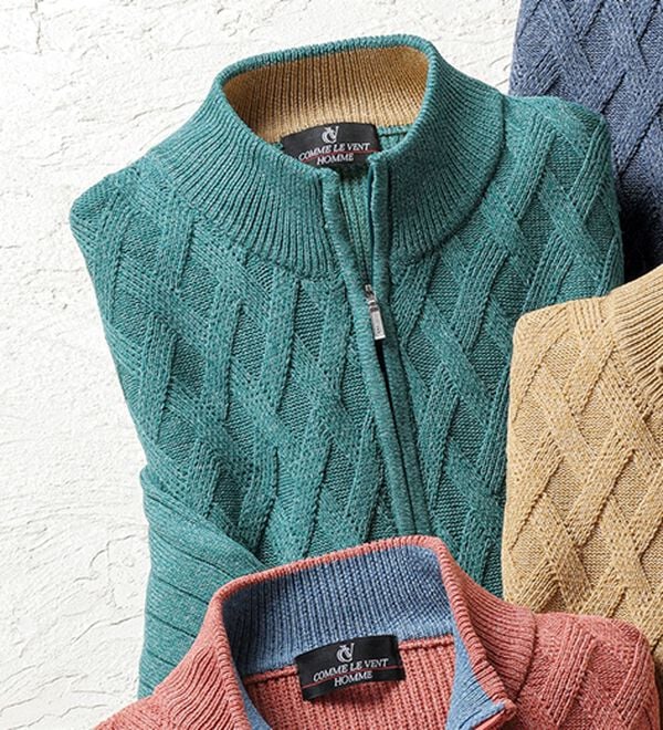 「＜コムルヴァン・オム＞気軽におしゃれ杢調ハーフジップセーター（メンズニット・セーター）」｜グリーン