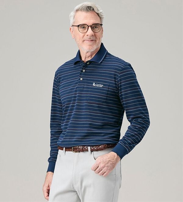 「＜カルビア＞長く着られる柄違い涼やか麻入りポロシャツ（メンズポロシャツ）」｜詳細画像