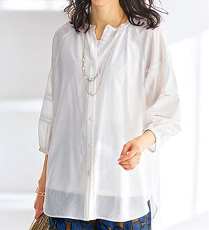 BELLUNA（ベルーナ）の「レーヨン混ビンテージ素材シャツチュニック（チュニック）」｜オフ白