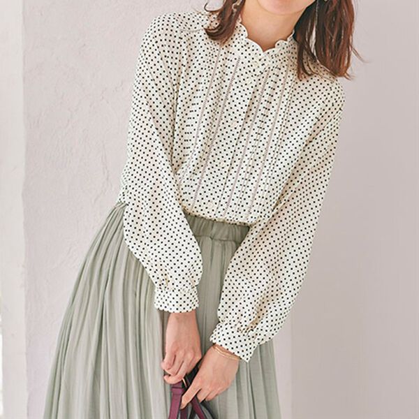BELLUNA（ベルーナ）の「ドット柄レース切替ブラウス（ブラウス）」｜詳細画像