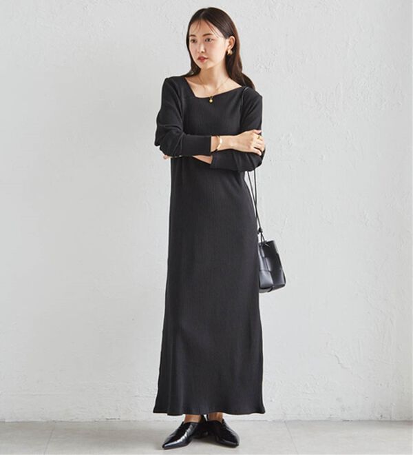 ファビアナ・フィリッピ 黒 ラウンドネック ロング ワンピース Fabiana