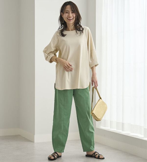 BELLUNA（ベルーナ）の「レーヨン麻入りゆったりワイドパンツ（フルレングスパンツ）」｜詳細画像