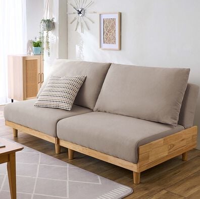 iellio（イエリオ）の「木飾り付ソファベッド＜ソファーベッド、3人掛け、2人掛け、肘なし＞（ソファ）」