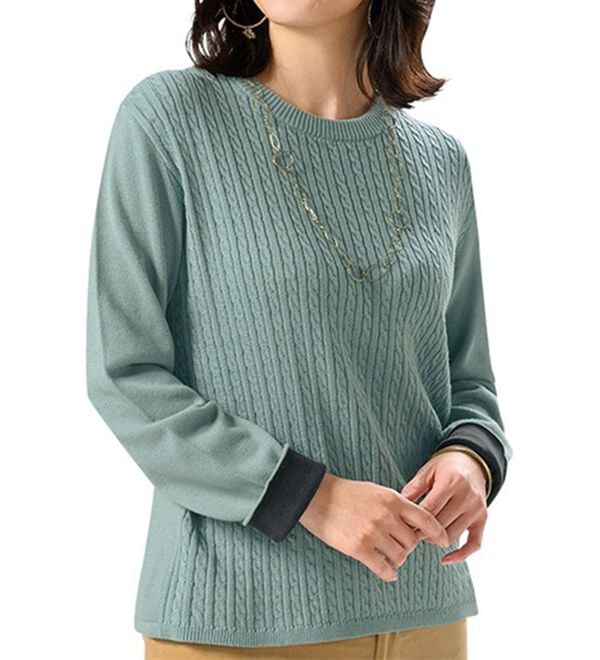 ルフラン（ルフラン）の「イージーケア！綿混ケーブルニット（ニット・セーター）」｜詳細画像