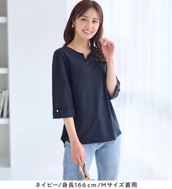 alotta（アロッタ）の「柔らか綿混素材金ボタンデザインＴシャツ（カットソー）」｜詳細画像